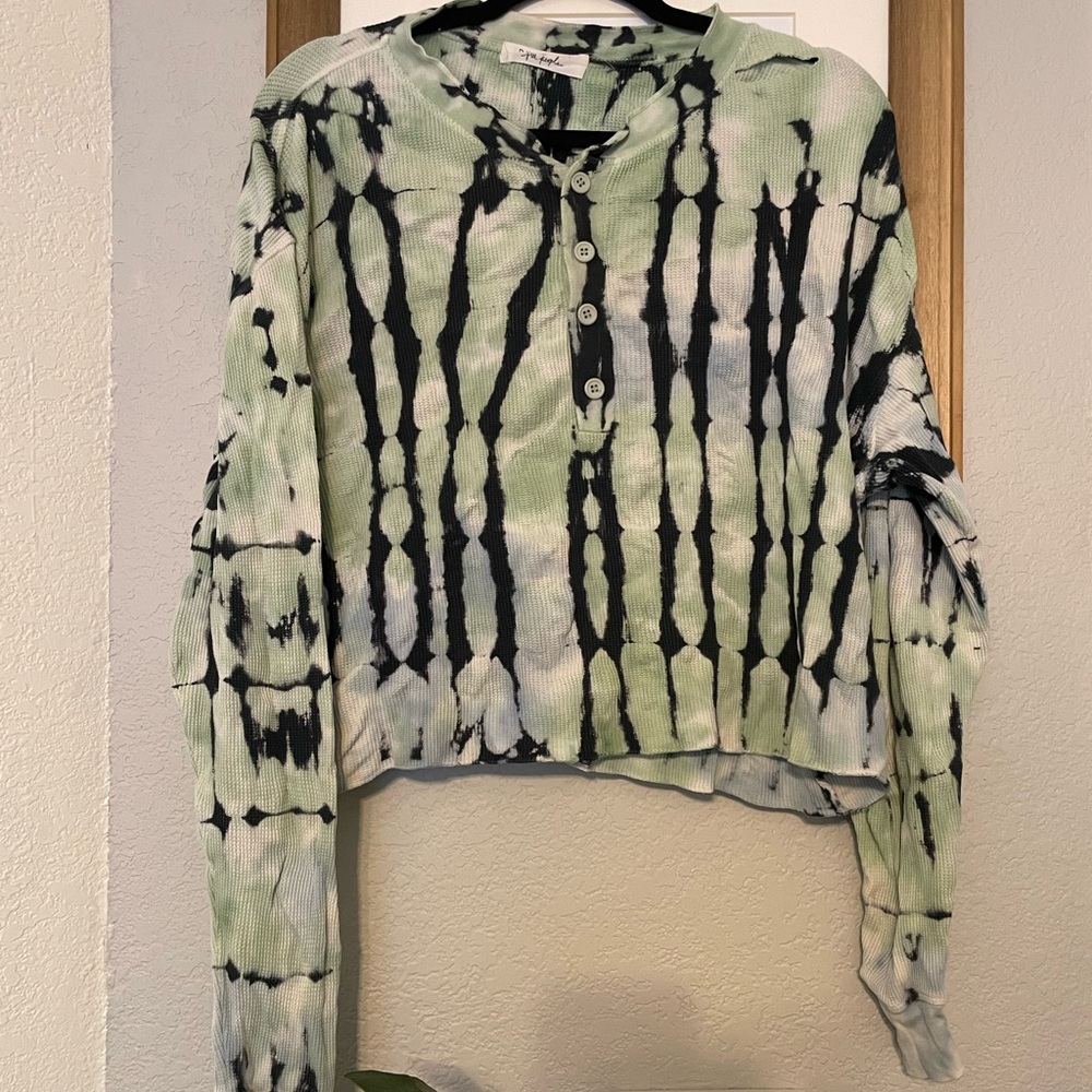 Oversized 100% cotton Daydreamer Free People Tie Dyed Long Sleeve XS HENLEY TOP